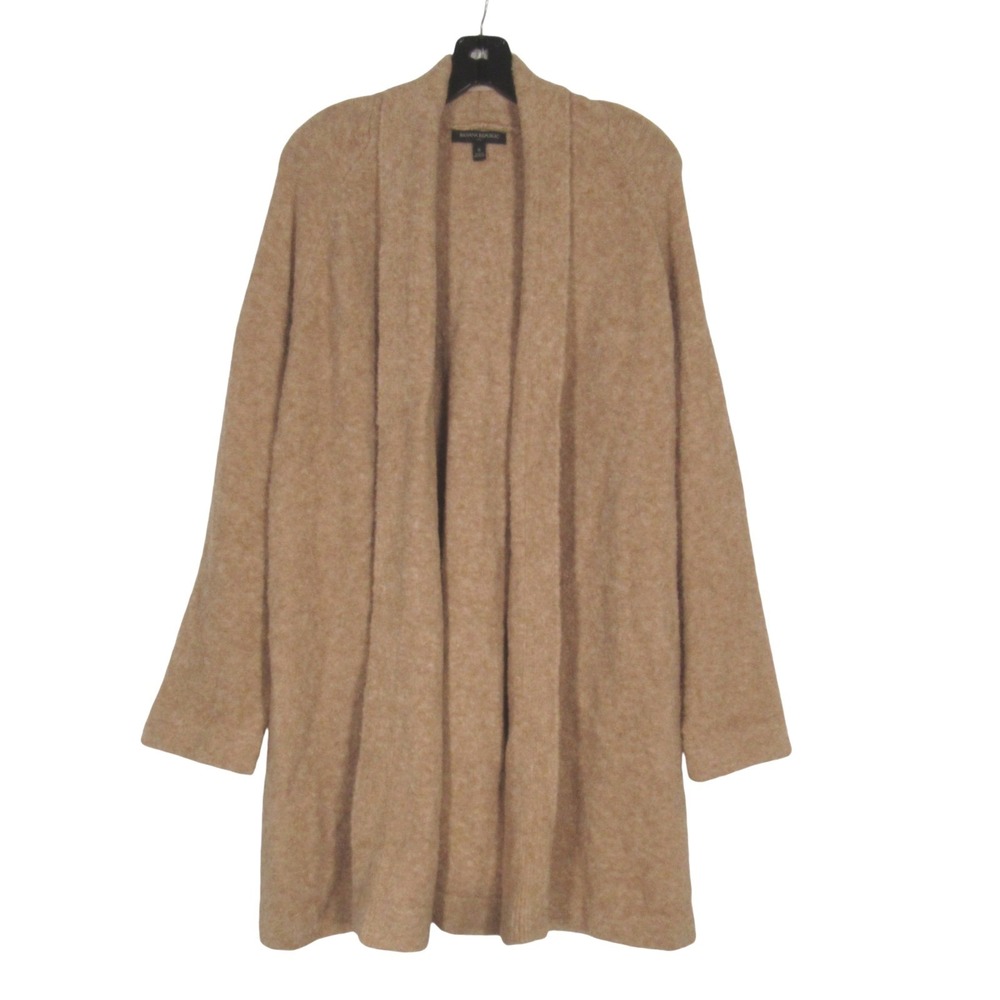 BANANA REPUBLIC Tan WOOL BLEND Open Front SHAWL COLLAR Sweater Cardigan Sz S